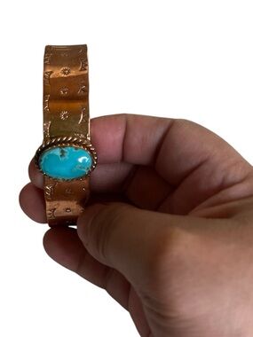 Copper Turquoise Stone Cuff Bracelet - Blue Turquoise